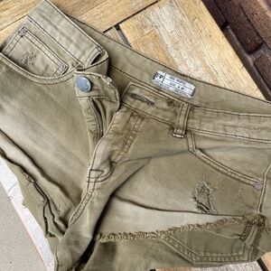 Free People Khaki Distressed Shorts